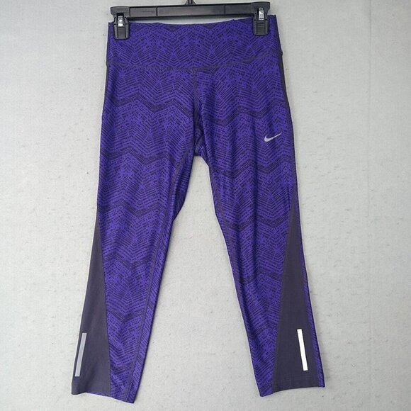 Nike Dri-Fit Leggings Womens XS Purple Cropped Compression Activewear Swoosh - Picture 1 of 11